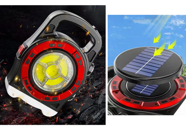 Saulės žibintuvėlis nešiojamas įkraunamas led šviesos powerbank reflektorius