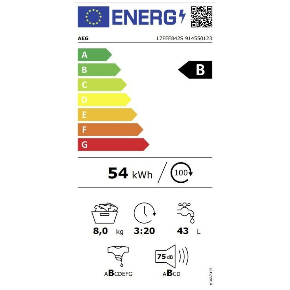 Skalbimo mašina Aeg L7FEE842S 1400 rpm 60 cm 8 kg