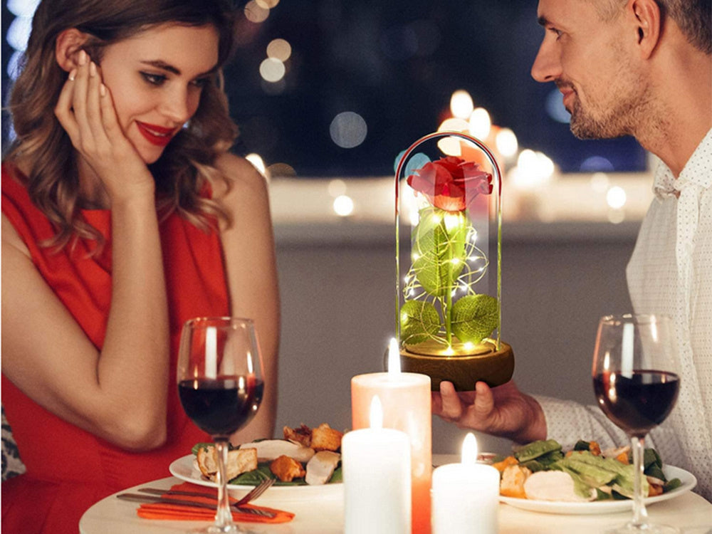 Amžina rožė stikle raudona led dovana šviečianti proga moterims