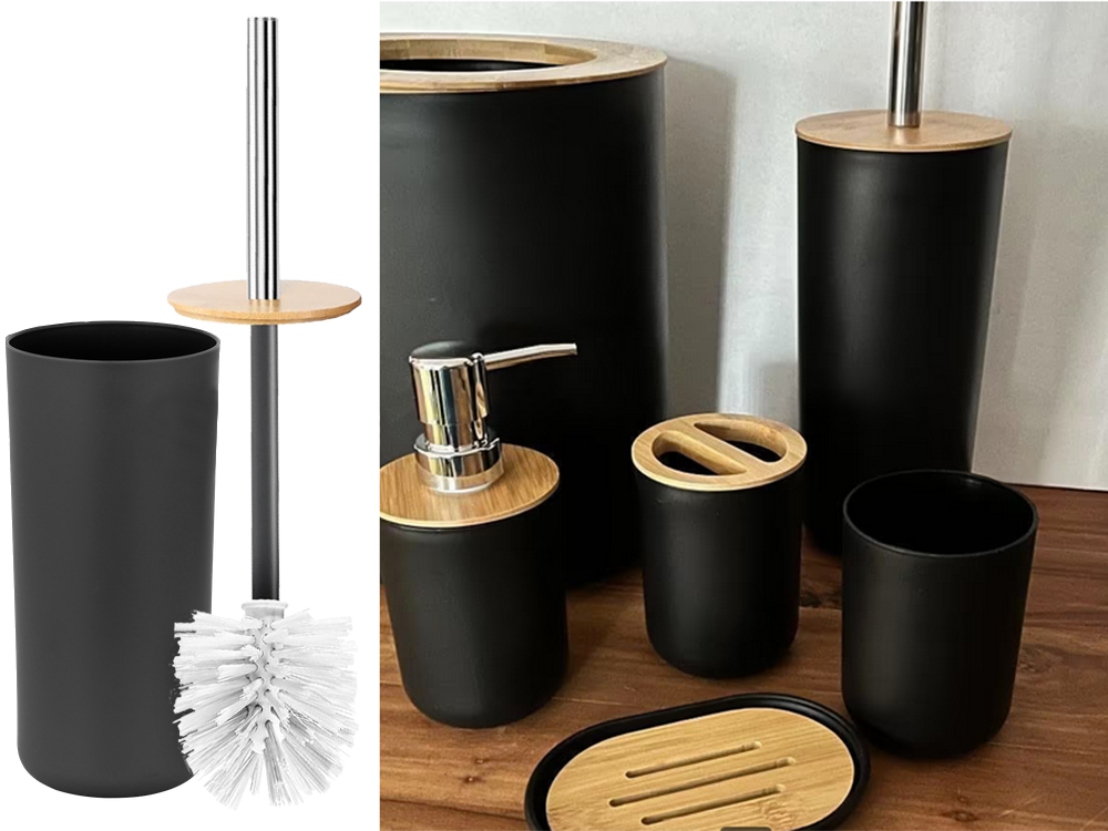 Vonios kambario rinkinys "6-in-1" vonios kambario tualeto rankenėlė su šiukšliadėže black set