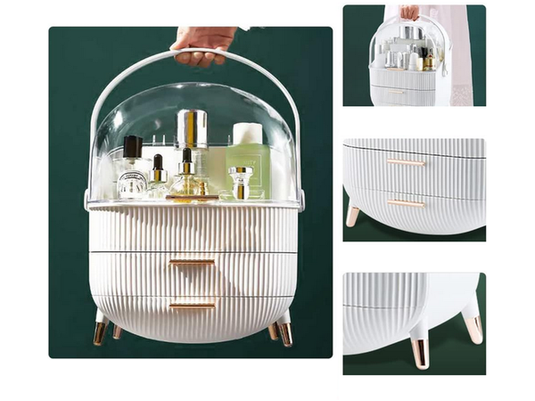 Kosmetikos organizatorius su stalčiais erdvus, su didele rankena elegantiškas