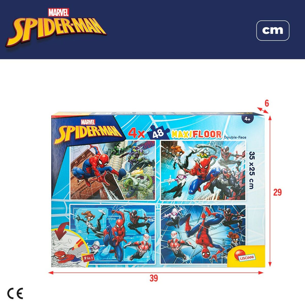 Vaikiška puzlė Spider-Man Dvipusis “Keturi viename” 48 Dalys 35 x 1,5 x 25 cm (6 vnt.)