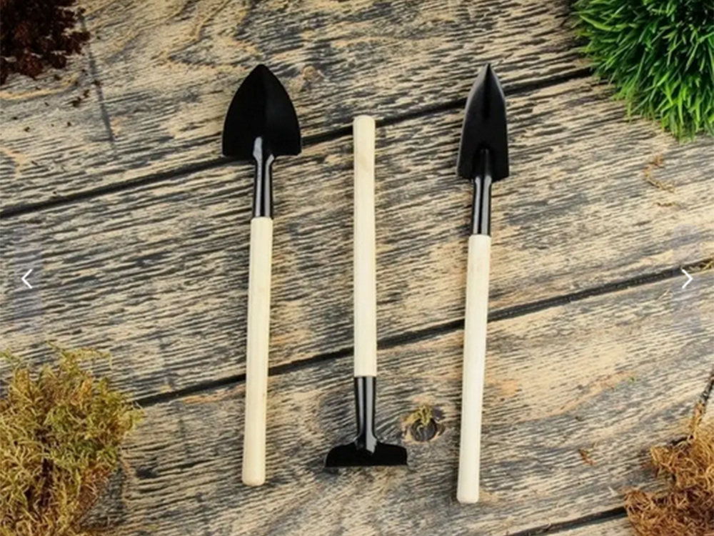 Sodininkystės įrankių rinkinys grėblys kastuvas 3in1 mini sodininkystės įrankiai