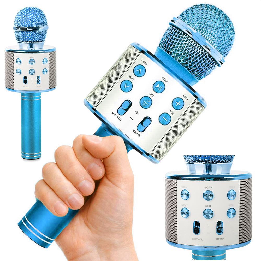 bluetooth belaidis mikrofonas karaoke garsiakalbis balso moduliatorius apvalus, Mėlyna, Szín, Kék