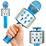 bluetooth belaidis mikrofonas karaoke garsiakalbis balso moduliatorius apvalus, Mėlyna, Szín, Kék