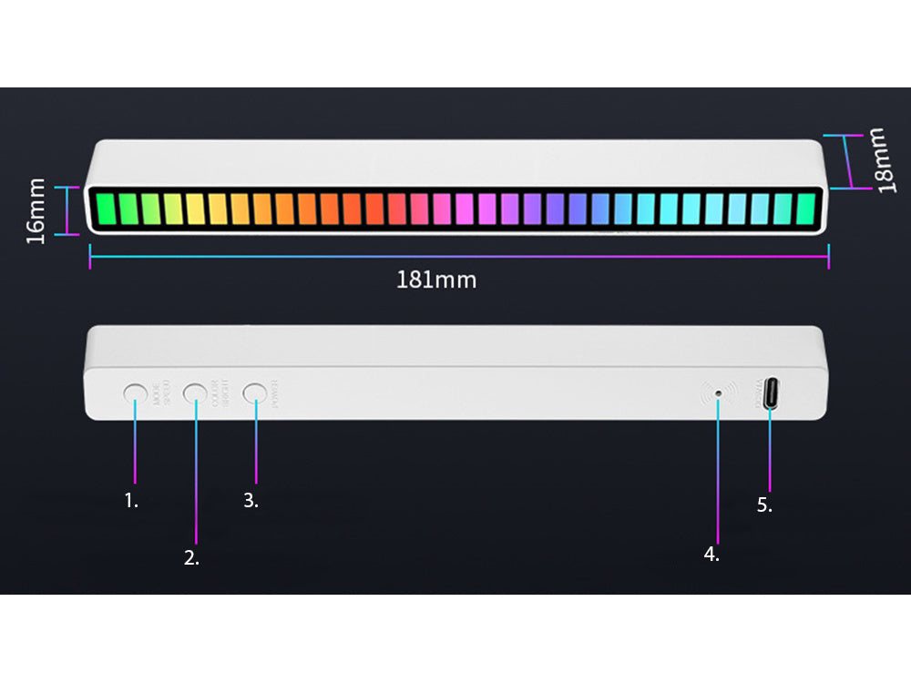 Usb led diodai garso atsakas daugiaspalvė neoninė rgb led juosta mirksi 18 režimų, Baltas, Szín, Fehér