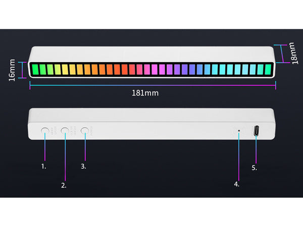 Usb led diodai garso atsakas daugiaspalvė neoninė rgb led juosta mirksi 18 režimų, Baltas, Szín, Fehér