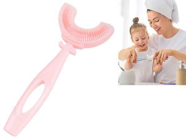 Silikoninis rankinis dantų šepetėlis vaikams raidė u 360, Rožinė, Szín, Rózsaszín
