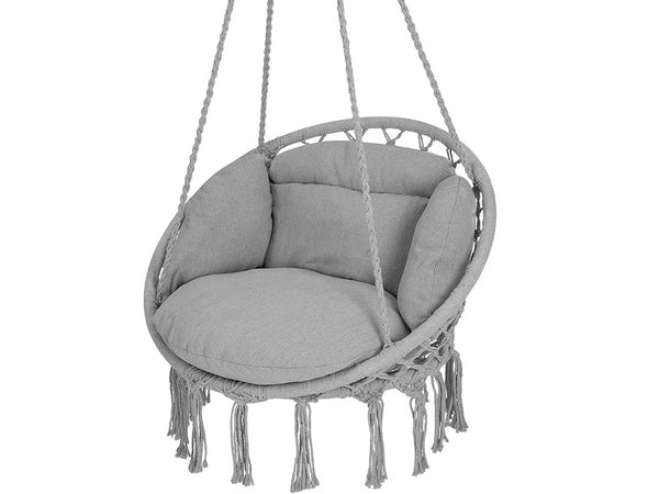 Hamakas su pagalvėle kabanti kėdė sūpynės erškėtrožės lizdas boho sodo namelis