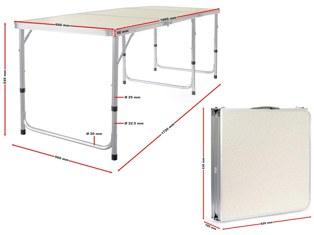 Kelioninis stalas sulankstomas sodo stalas rankena didelis 180x60 dėklas