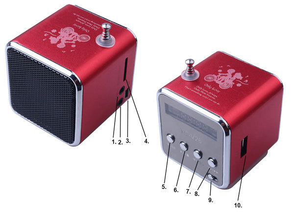 Belaidis garsiakalbis nešiojamasis mini radijas fm vadovaujamas bluetooth mobilusis microsd, Raudona, Szín, Piros