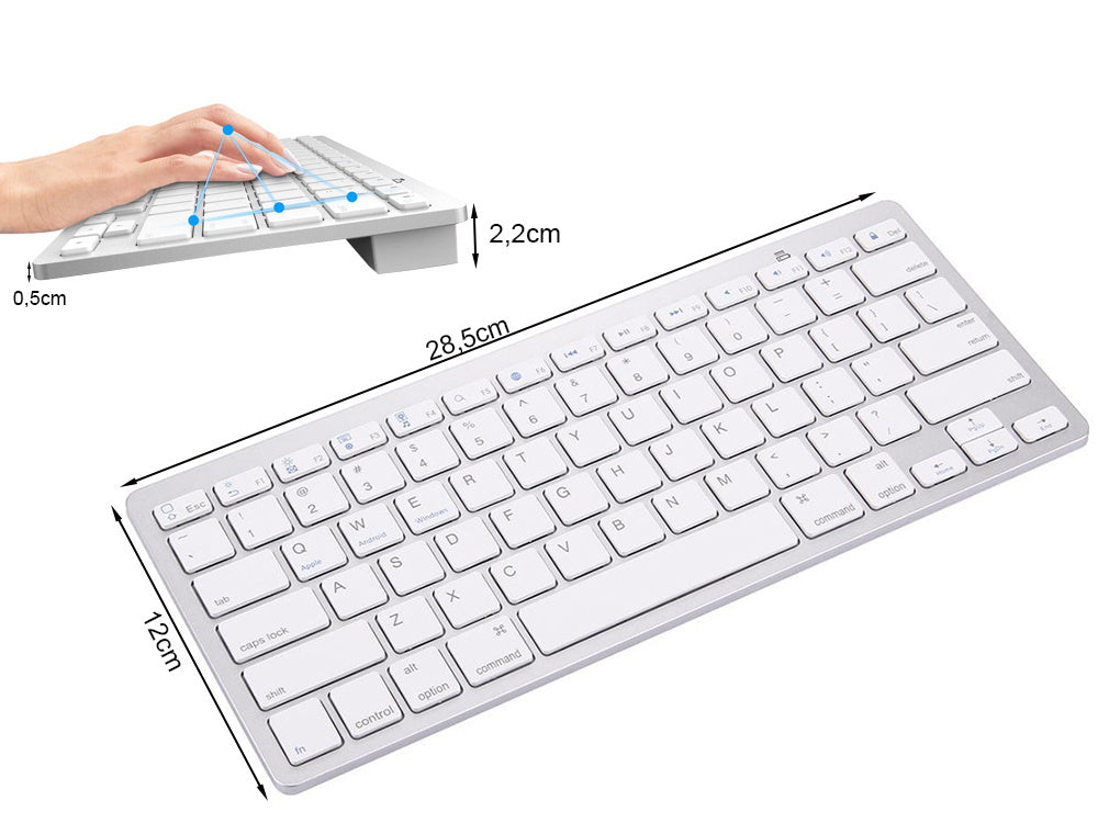 Belaidė "bluetooth" klaviatūra kompiuteriui "ipad mac" maža plona žemo profilio klaviatūra, Baltas, Szín, Fehér