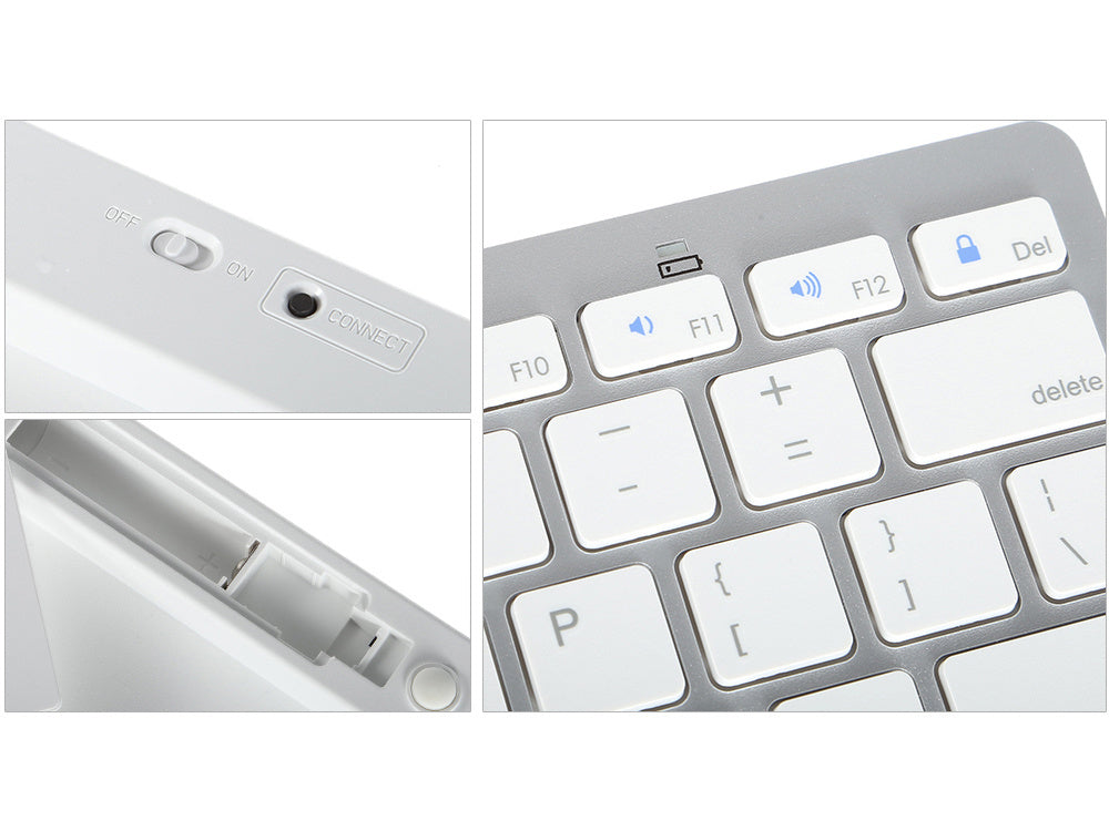 Belaidė "bluetooth" klaviatūra kompiuteriui "ipad mac" maža plona žemo profilio klaviatūra, Baltas, Szín, Fehér