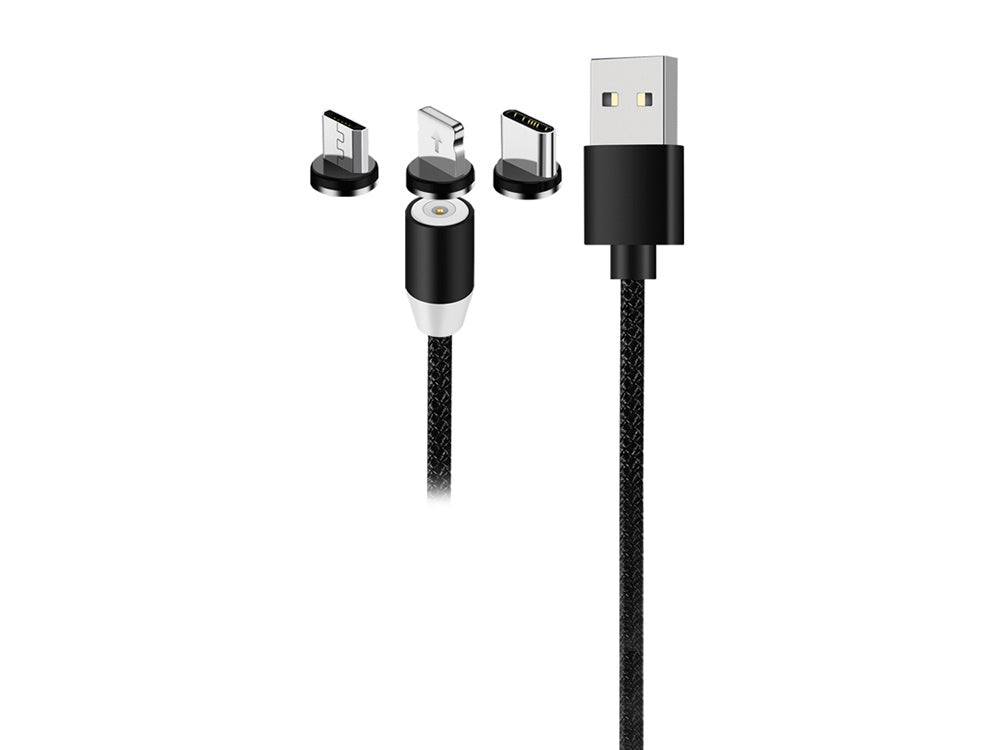 Magnetinis įkrovimo kabelis 3w1 micro typ-c usb lightning 1m, Juoda, Szín, Fekete