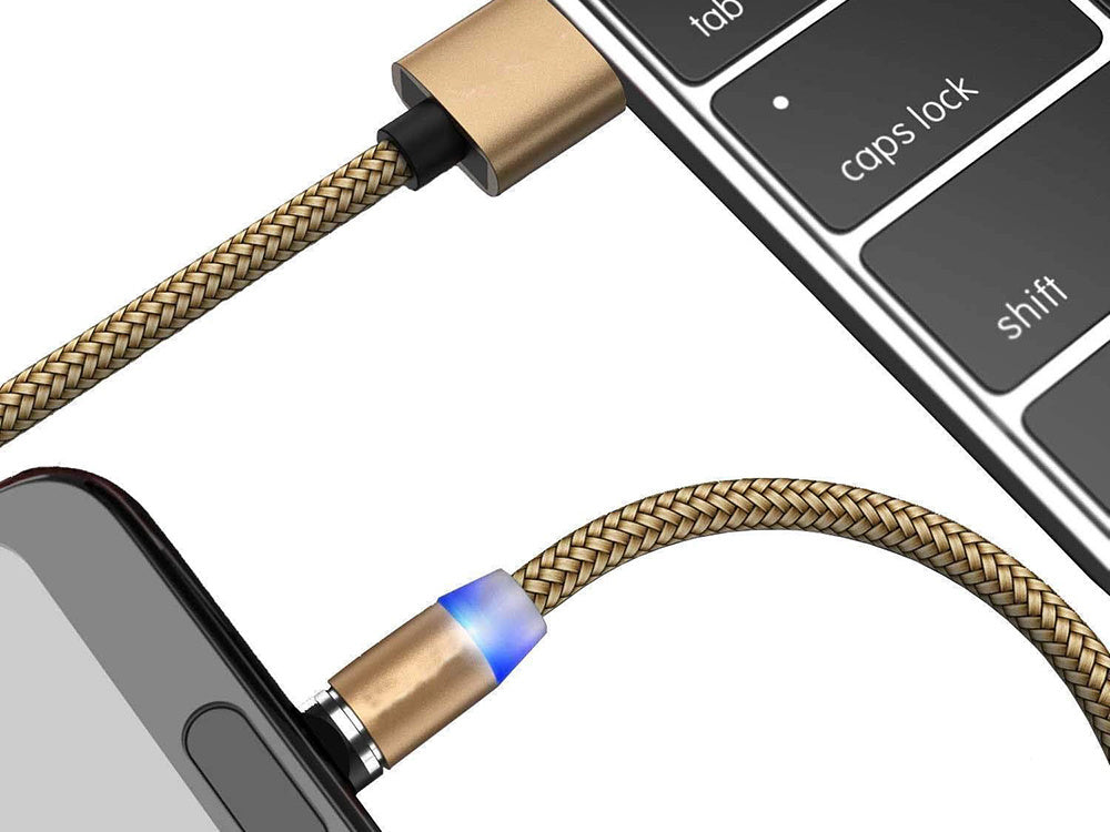 Magnetinis įkrovimo kabelys 3w1 micro typ-c usb lightning 1m, Auksinis, Szín, Aranysárga