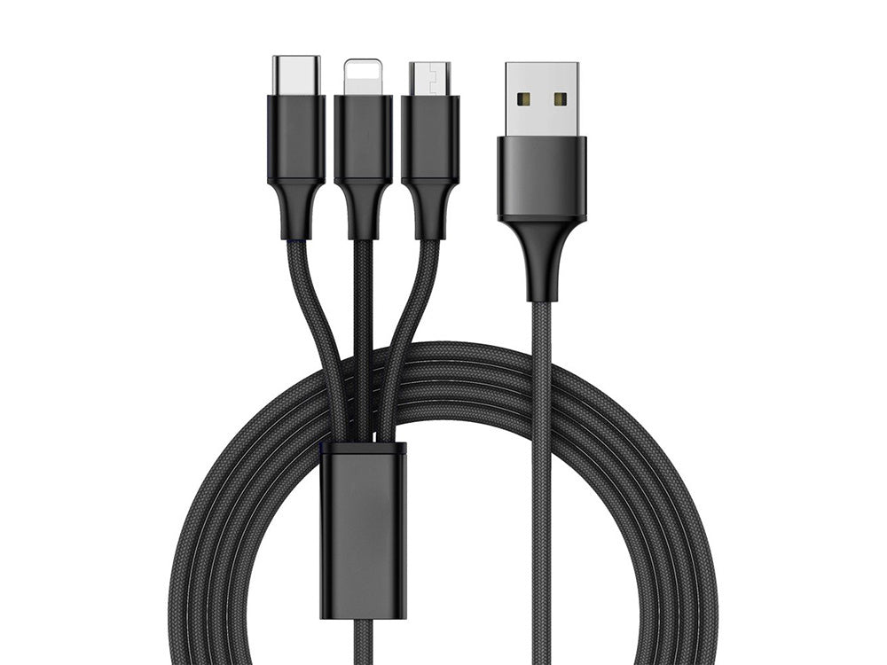 3in1 usb kabelis telefonui žaibo kabelis iphone micro usb type-c 1.2m