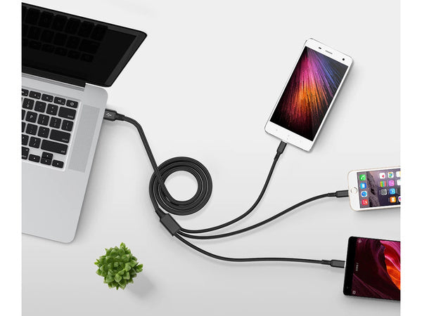 3in1 usb kabelis telefonui žaibo kabelis iphone micro usb type-c 1.2m