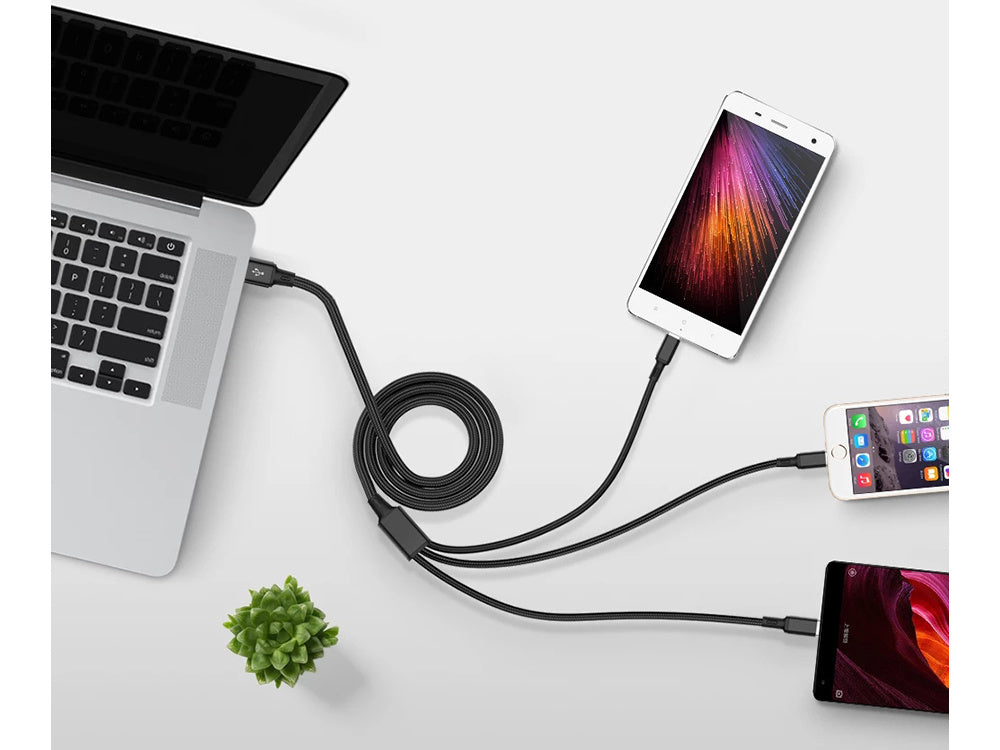3in1 usb kabelis telefonui žaibo kabelis iphone micro usb type-c 1.2m