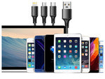 3in1 usb kabelis telefonui žaibo kabelis iphone micro usb type-c 1.2m