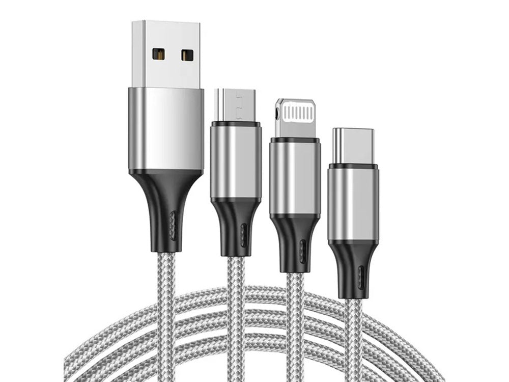 3in1 usb kabelis telefonui žaibo kabelis iphone micro usb type-c 1.2m