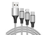 3in1 usb kabelis telefonui žaibo kabelis iphone micro usb type-c 1.2m