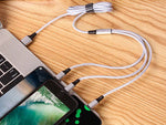 3in1 usb kabelis telefonui žaibo kabelis iphone micro usb type-c 1.2m