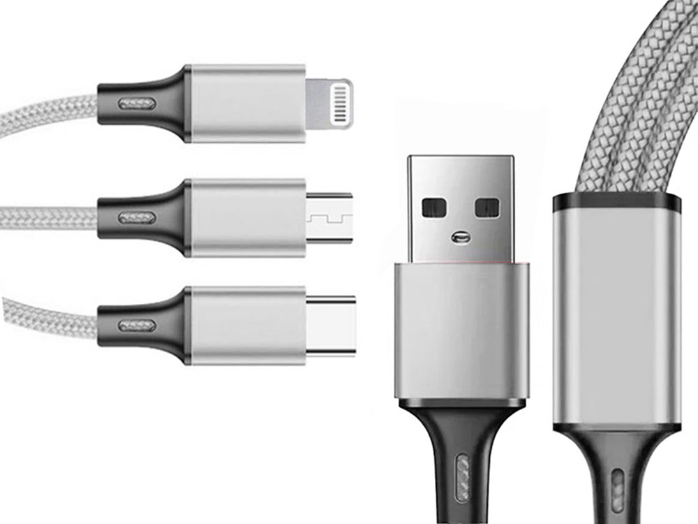 3in1 usb kabelis telefonui žaibo kabelis iphone micro usb type-c 1.2m