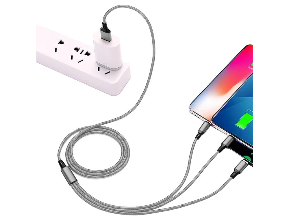 3in1 usb kabelis telefonui žaibo kabelis iphone micro usb type-c 1.2m