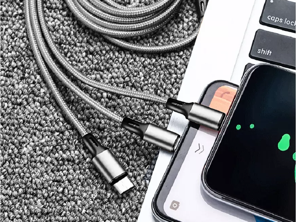 3in1 usb kabelis telefonui žaibo kabelis iphone micro usb type-c 1.2m