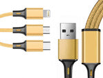 3in1 usb kabelis telefonui žaibo kabelis iphone micro usb type-c 1.2m