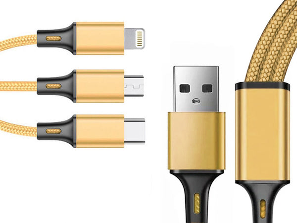 3in1 usb kabelis telefonui žaibo kabelis iphone micro usb type-c 1.2m
