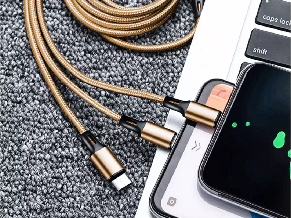 3in1 usb kabelis telefonui žaibo kabelis iphone micro usb type-c 1.2m
