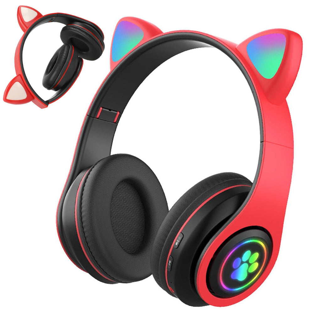 Belaidės ausinės "bluetooth" radijo fm mp3 katės ausys led apšvietimas, Raudona, Szín, Piros
