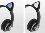 Belaidės ausinės "bluetooth" radijo fm mp3 katės ausys led apšvietimas, Juoda, Szín, Fekete