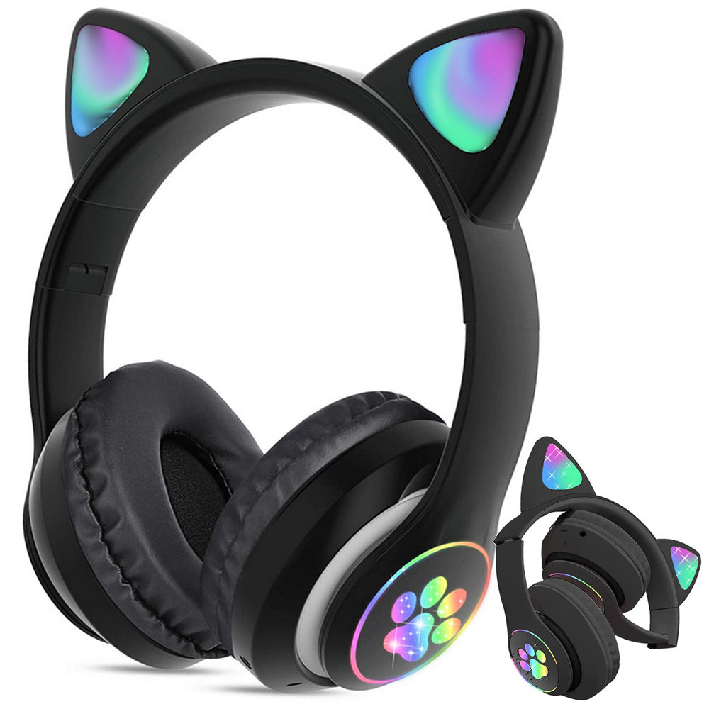 Belaidės ausinės "bluetooth" radijo fm mp3 katės ausys led apšvietimas, Juoda, Szín, Fekete
