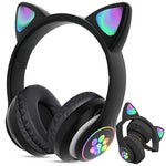 Belaidės ausinės "bluetooth" radijo fm mp3 katės ausys led apšvietimas, Juoda, Szín, Fekete