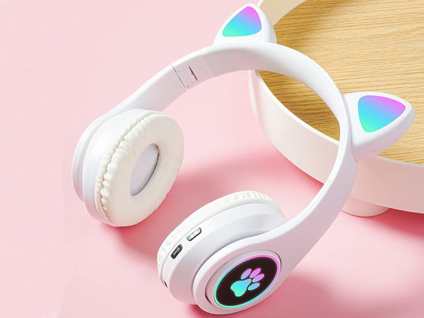 Belaidės ausinės "bluetooth" radijo fm mp3 katės ausys led apšvietimas, Baltas, Szín, Fehér
