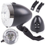 Priekinis dviračio žibintas 3 led baterijos retro chromas