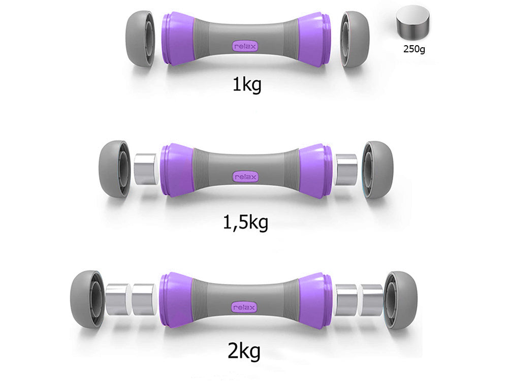 Fitneso hanteliai reguliuojami 2 x 2 kg 2 vienetų reguliuojamo svorio rinkinys, Violetinė, Szín, Lila