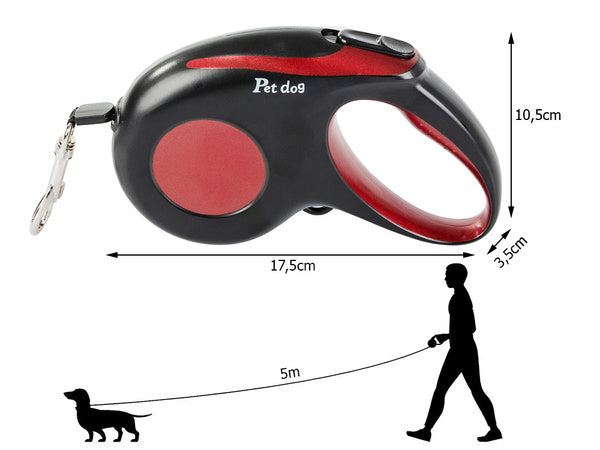 Lanyard automatinis su blokatoriumi šunims su ilga juosta 5 m 15 kg, Raudona, Szín, Piros