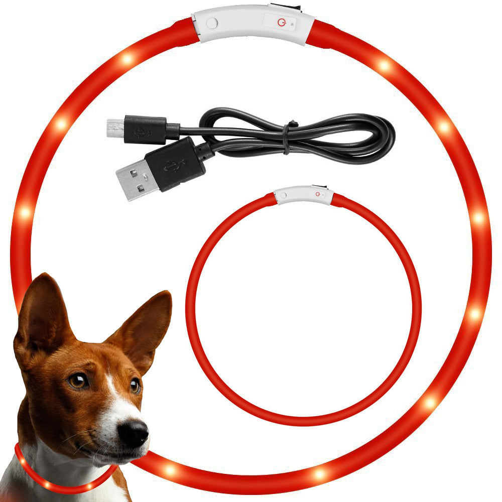 Led šviesos švytintuvas šuns ir katėms vandeniui atsparus reguliuojamas 47cm usb, Raudona, Szín, Piros