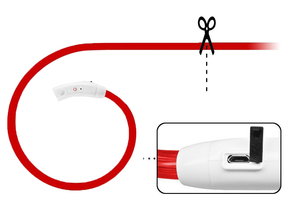 Led šviesos švytintuvas šuns ir katėms vandeniui atsparus reguliuojamas 47cm usb, Raudona, Szín, Piros