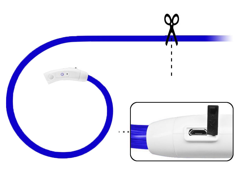 Led šviesos švytintuvas šuns ir katėms vandeniui atsparus reguliuojamas 47cm usb, Mėlyna, Szín, Kék