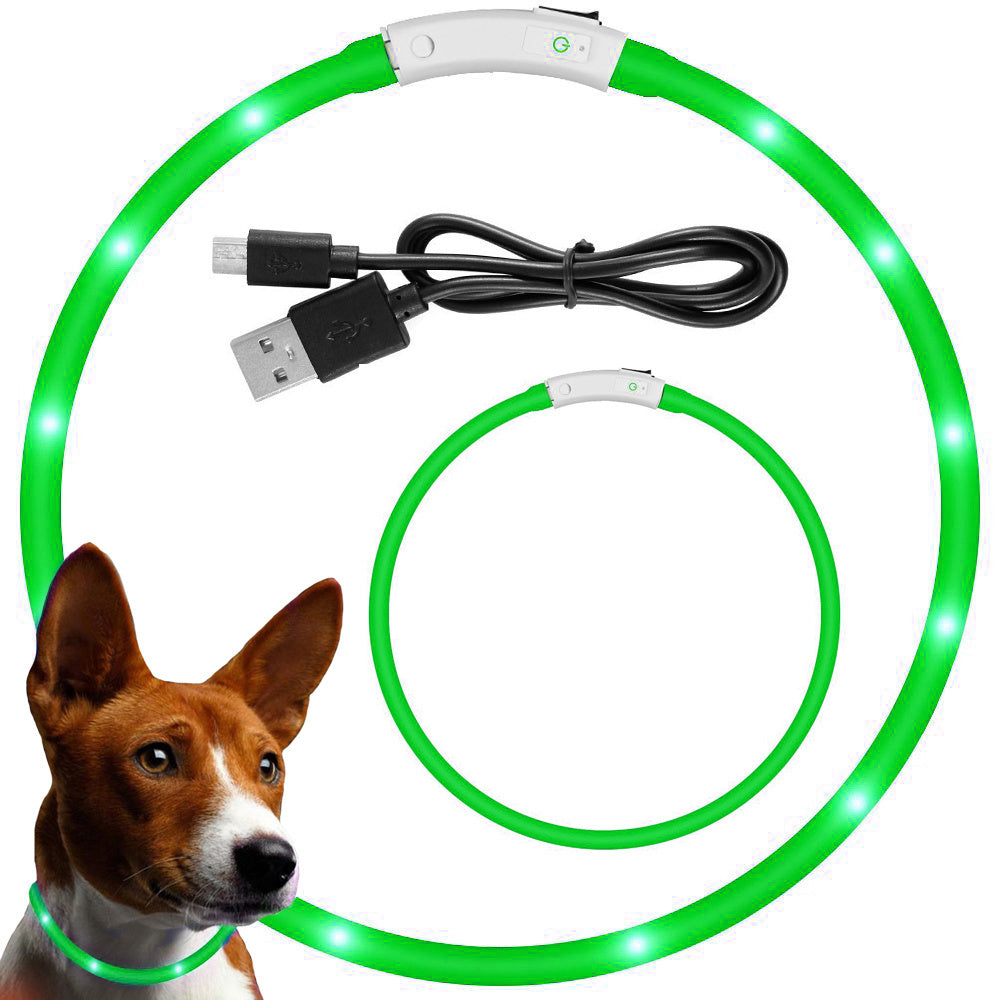Led šviesos švytintuvas šuns ir katėms vandeniui atsparus reguliuojamas 47cm usb, Žalia, Szín, Zöld