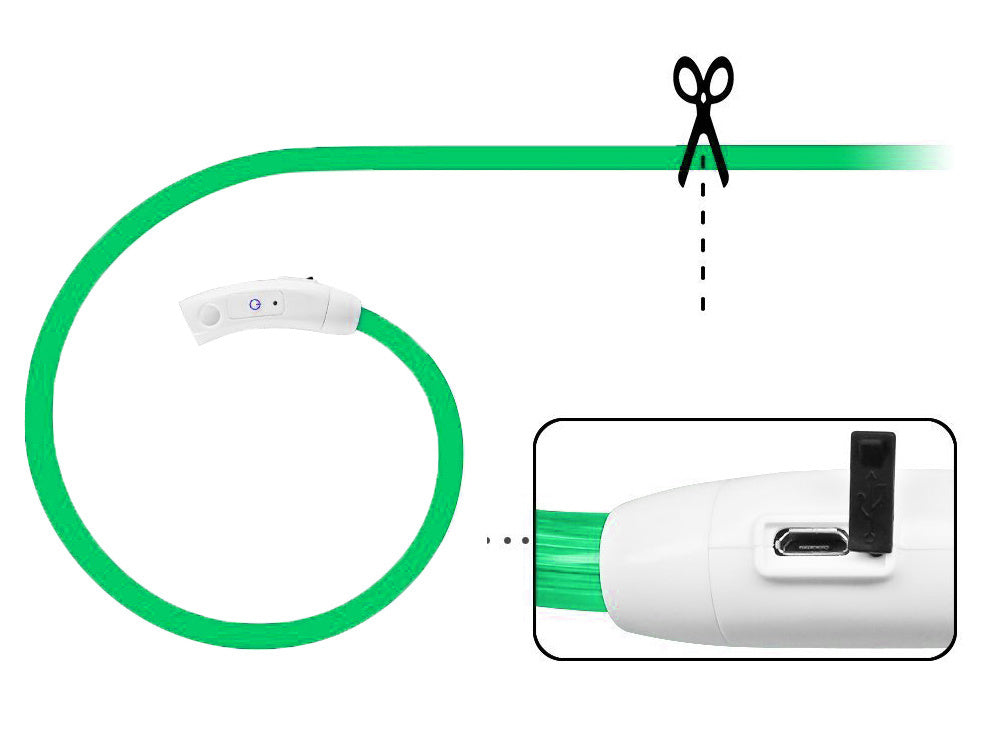 Led šviesos švytintuvas šuns ir katėms vandeniui atsparus reguliuojamas 47cm usb, Žalia, Szín, Zöld