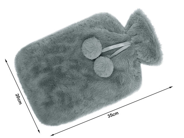 Pliušinis guminis termoforas su dideliu minkšto kailio dangčiu, Pilka, Szín, Szürke