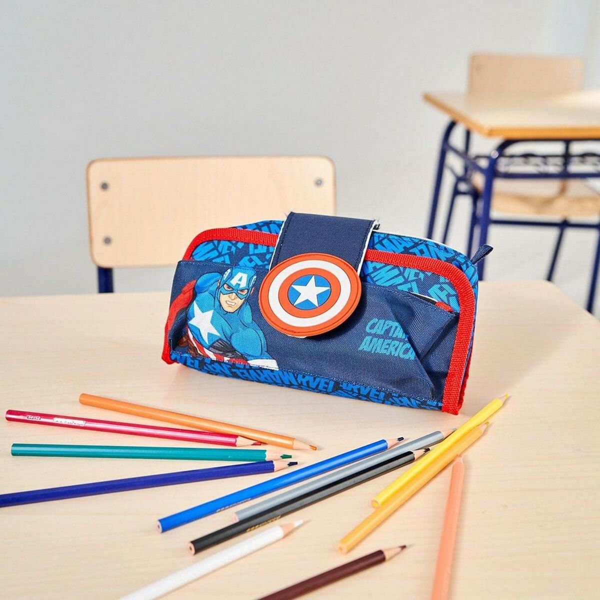 Mokyklinis dėklas Marvel Mėlyna (22 x 12 x 7 cm)