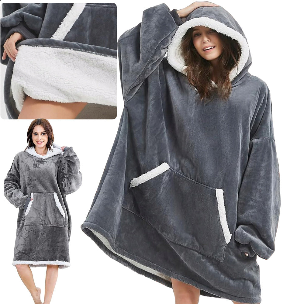 Megztinis šiltas oversize antklodė xxl 2in1 storas kailis minkštas gobtuvas su gobtuvu chalatas, Pilka, Szín, Szürke