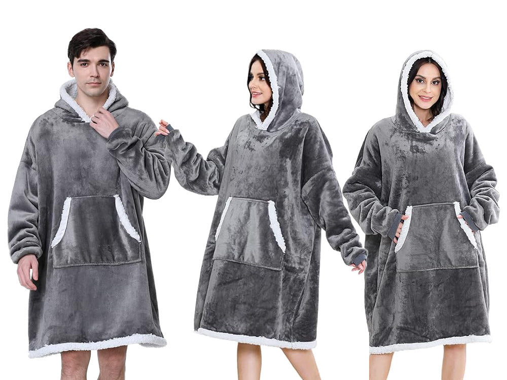 Megztinis šiltas oversize antklodė xxl 2in1 storas kailis minkštas gobtuvas su gobtuvu chalatas, Pilka, Szín, Szürke