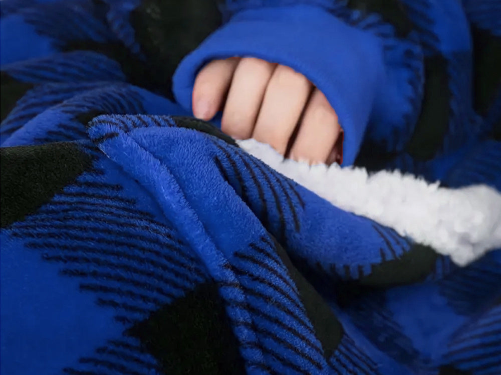 Megztinis šiltas oversize antklodė xxl 2in1 storas kailis minkštas gobtuvas su gobtuvu chalatas, Mėlyna, Szín, Kék